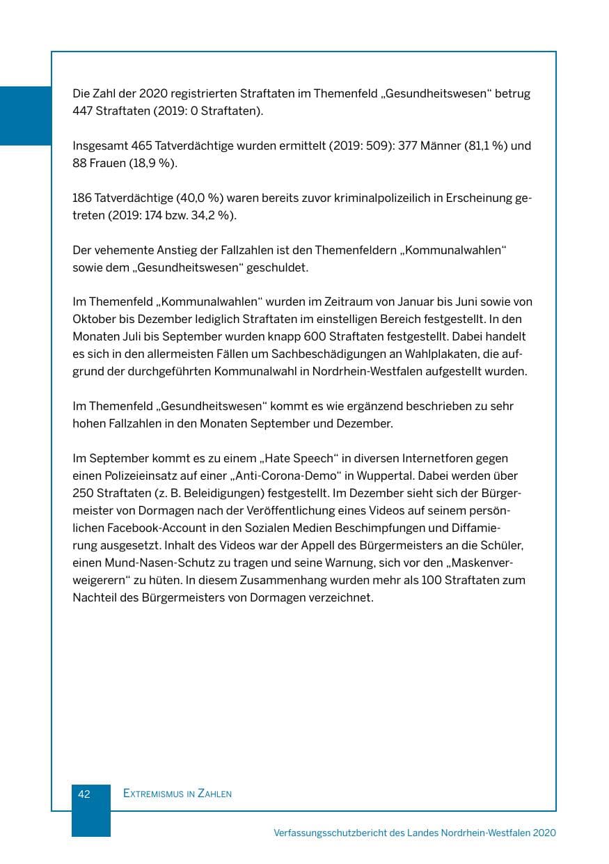 Seite 43 des Verfassungsschutzbericht 2020 Nordrhein-Westfalen