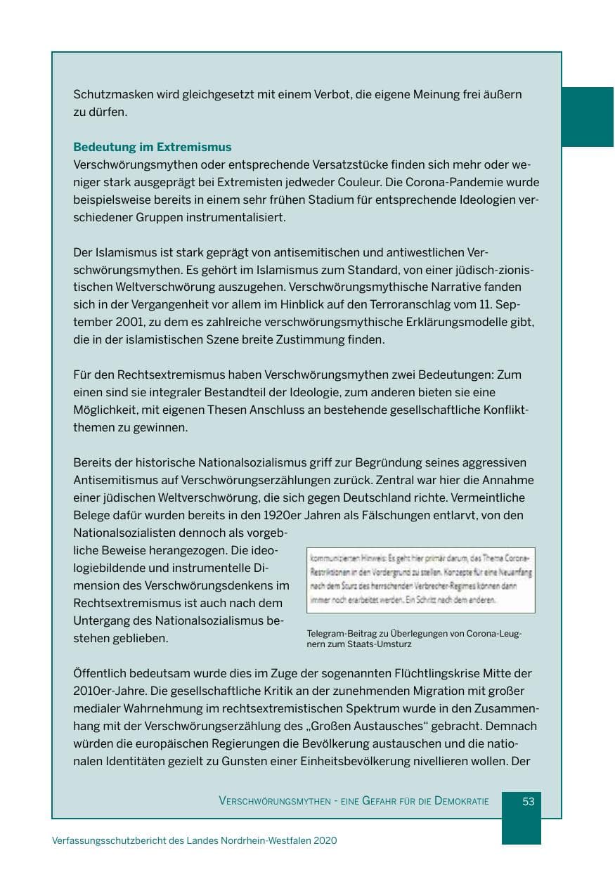 Seite 54 des Verfassungsschutzbericht 2020 Nordrhein-Westfalen