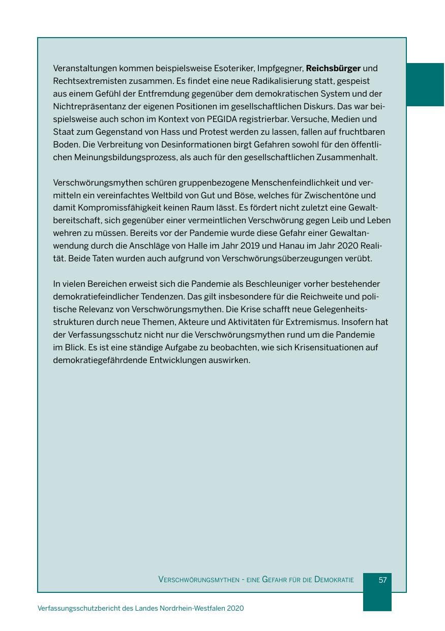 Seite 58 des Verfassungsschutzbericht 2020 Nordrhein-Westfalen