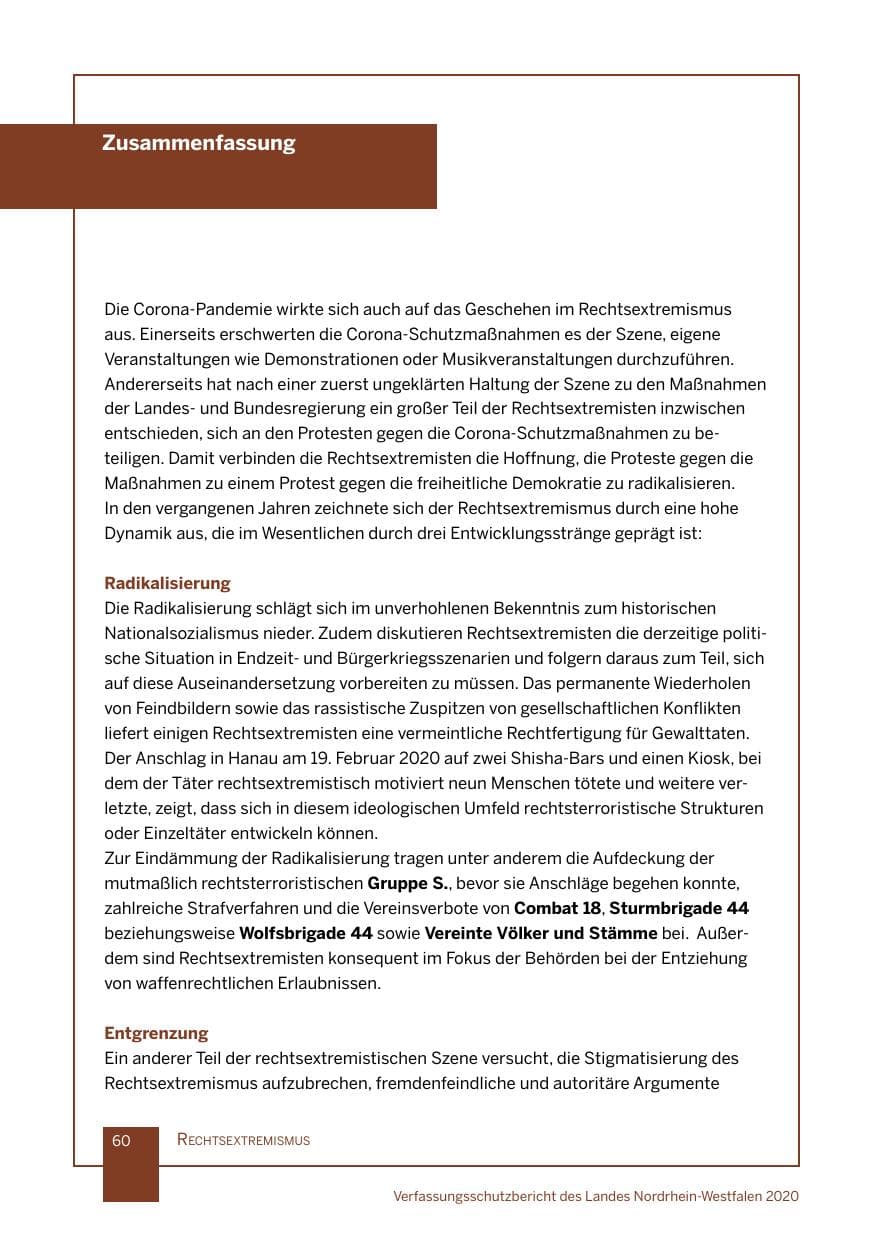 Seite 61 des Verfassungsschutzbericht 2020 Nordrhein-Westfalen