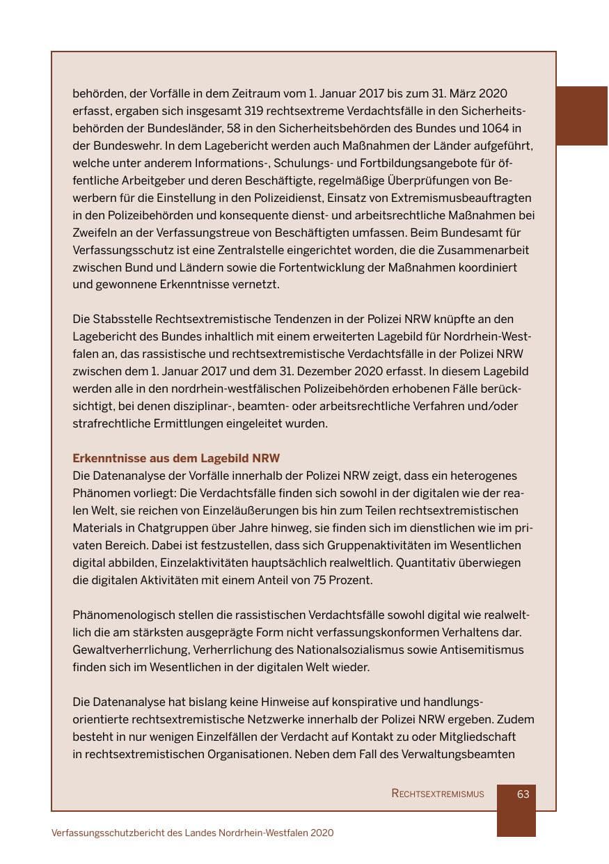 Seite 64 des Verfassungsschutzbericht 2020 Nordrhein-Westfalen