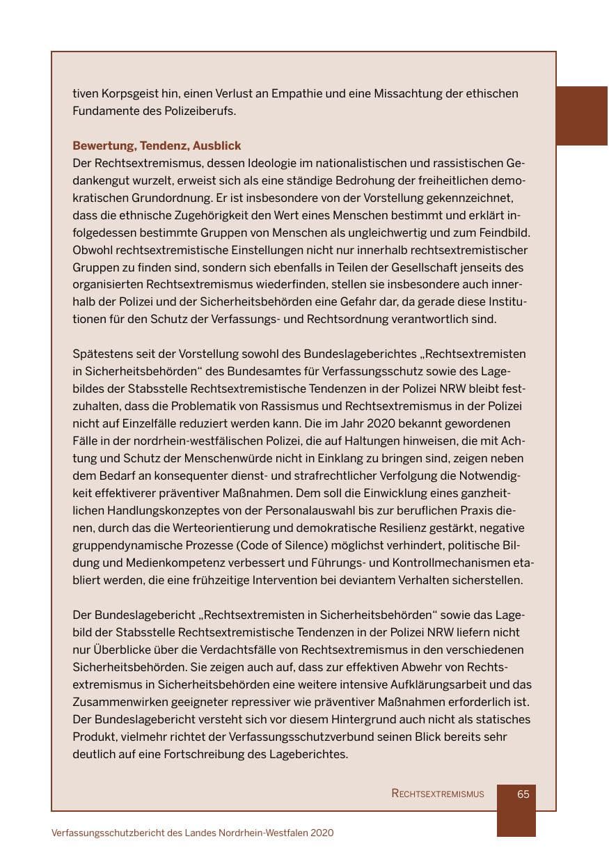 Seite 66 des Verfassungsschutzbericht 2020 Nordrhein-Westfalen