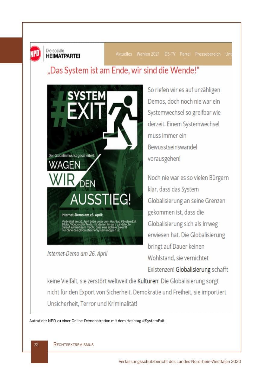 Seite 73 des Verfassungsschutzbericht 2020 Nordrhein-Westfalen