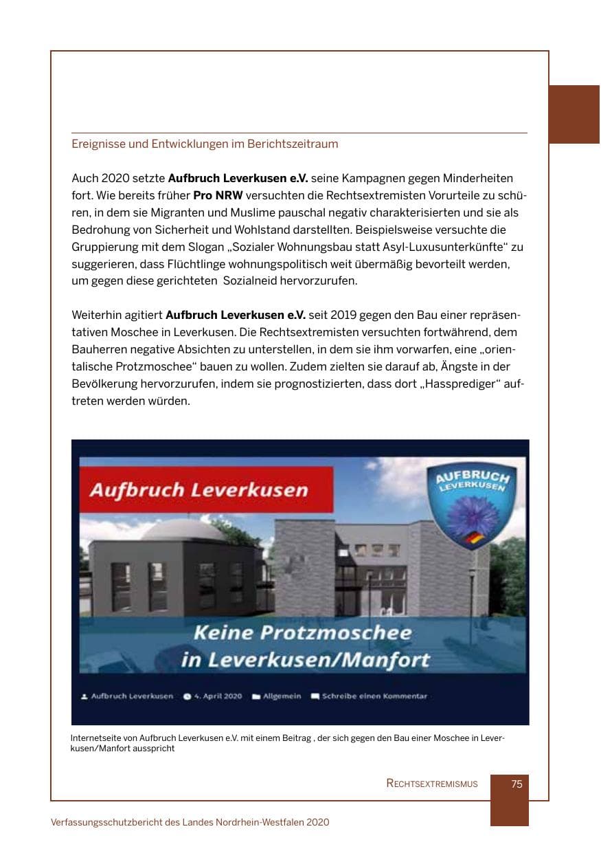 Seite 76 des Verfassungsschutzbericht 2020 Nordrhein-Westfalen