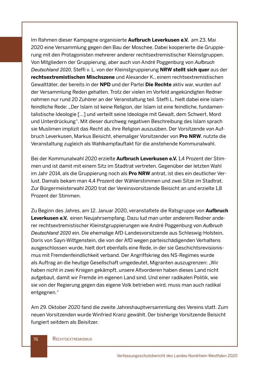 Seite 77 des Verfassungsschutzbericht 2020 Nordrhein-Westfalen