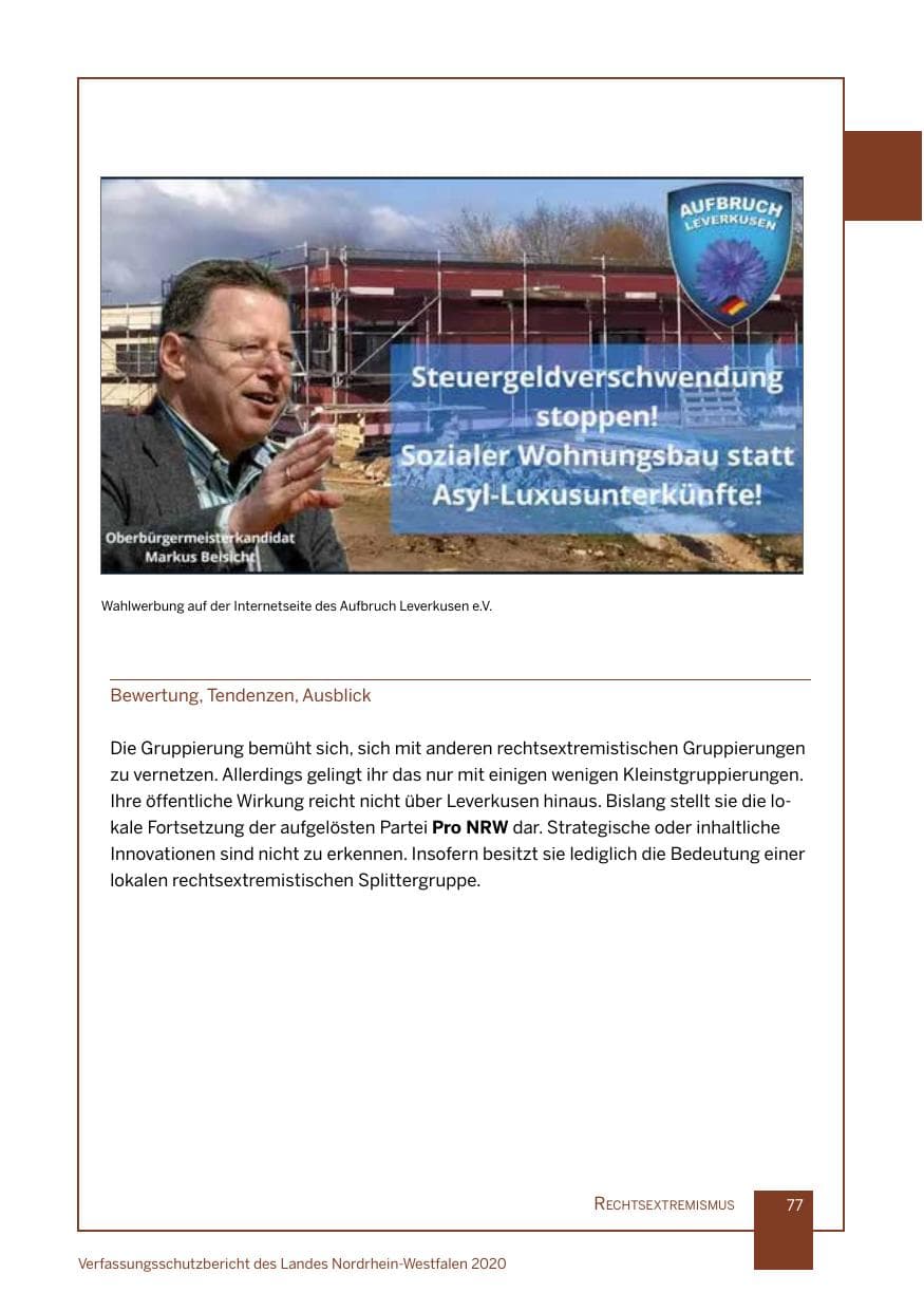 Seite 78 des Verfassungsschutzbericht 2020 Nordrhein-Westfalen