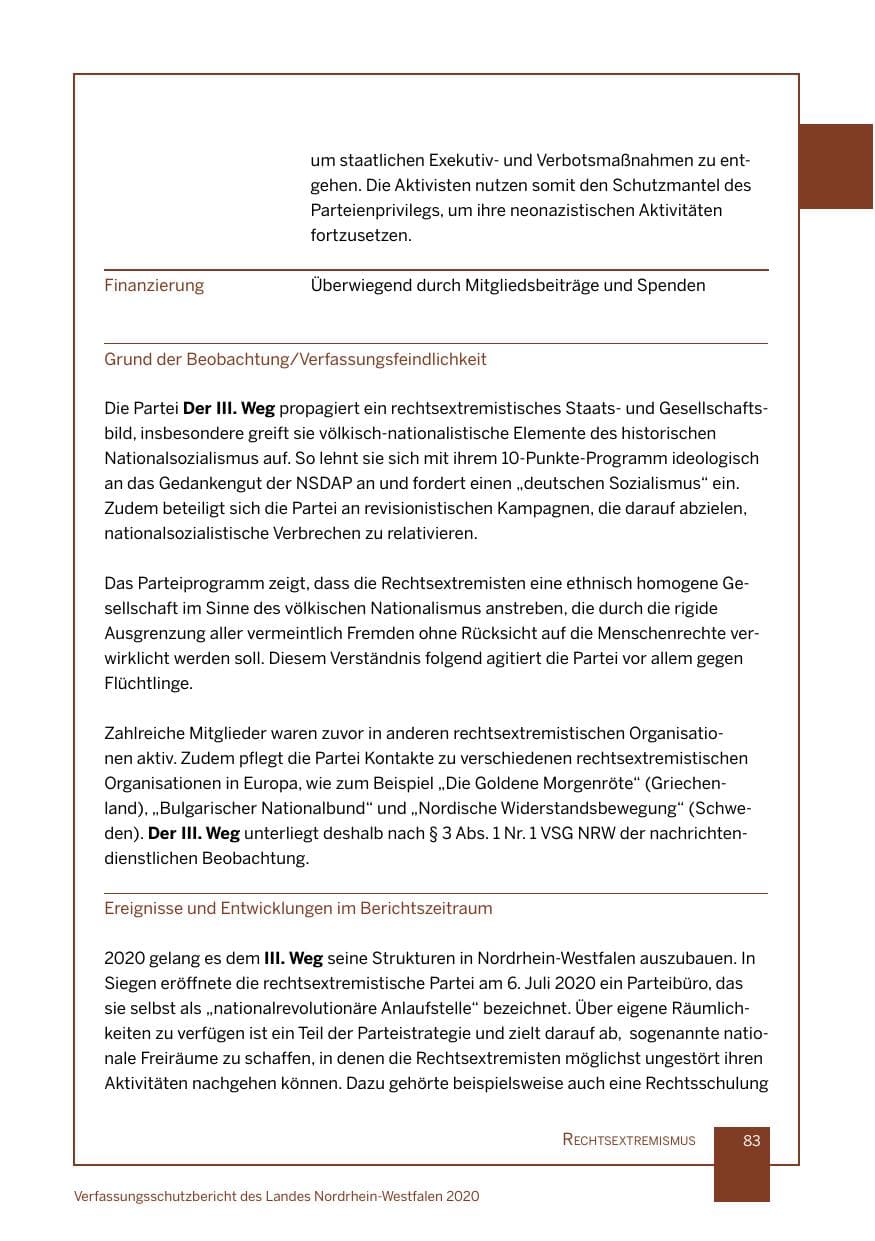 Seite 84 des Verfassungsschutzbericht 2020 Nordrhein-Westfalen