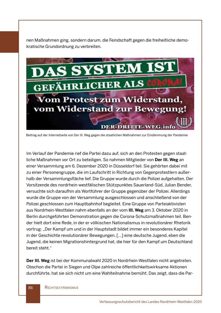 Seite 87 des Verfassungsschutzbericht 2020 Nordrhein-Westfalen