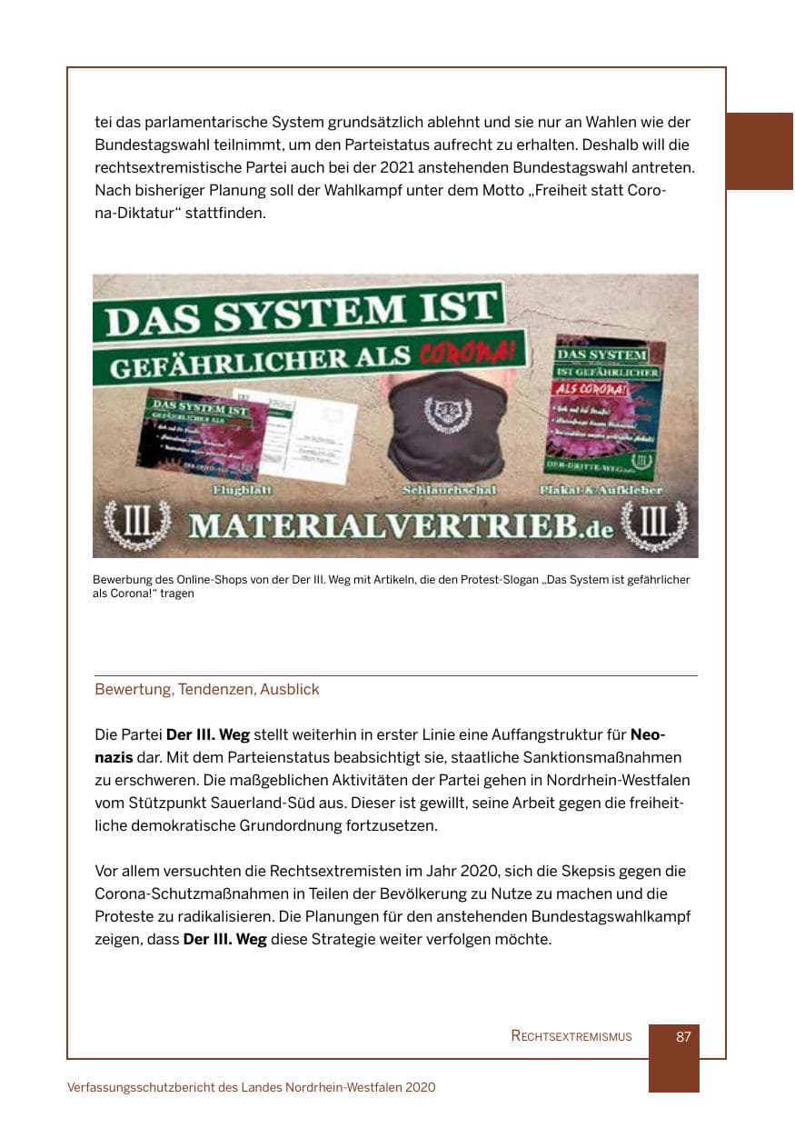 Seite 88 des Verfassungsschutzbericht 2020 Nordrhein-Westfalen