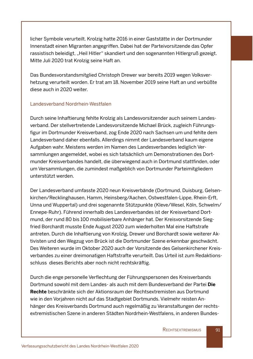 Seite 92 des Verfassungsschutzbericht 2020 Nordrhein-Westfalen