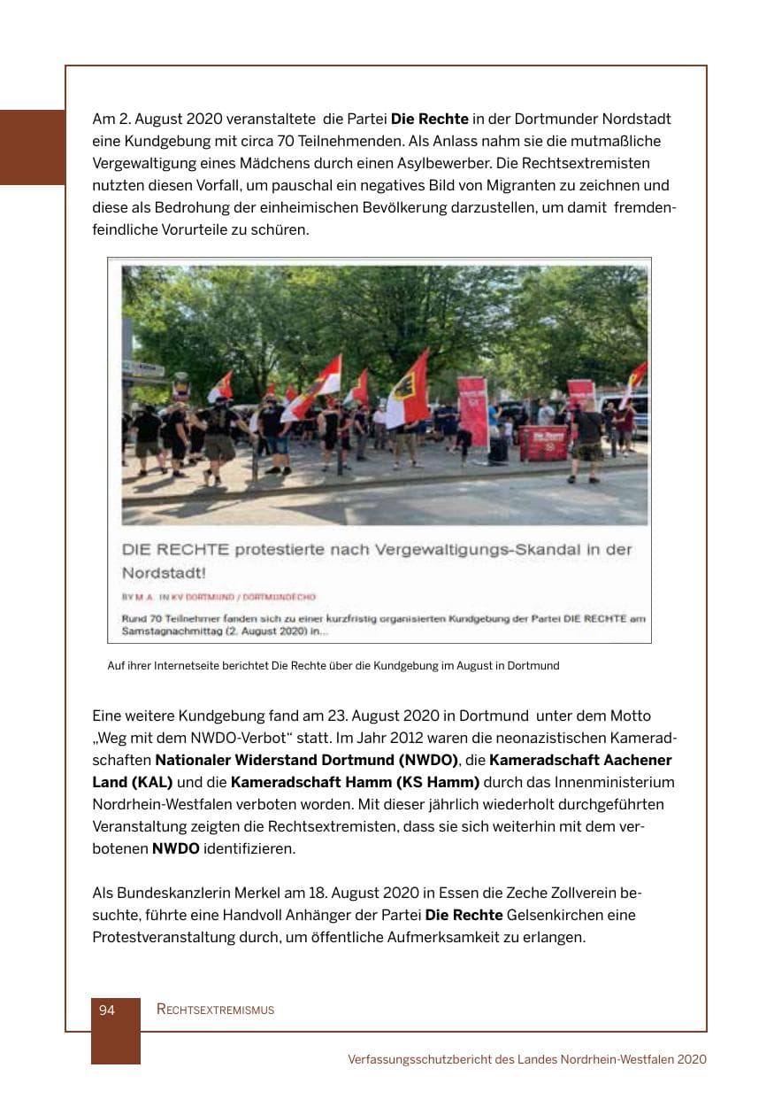 Seite 95 des Verfassungsschutzbericht 2020 Nordrhein-Westfalen