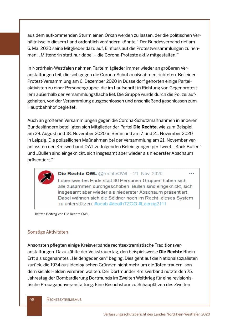 Seite 97 des Verfassungsschutzbericht 2020 Nordrhein-Westfalen