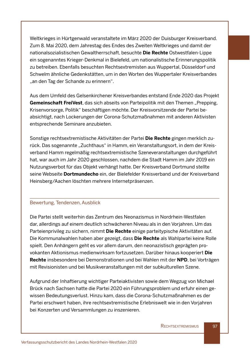 Seite 98 des Verfassungsschutzbericht 2020 Nordrhein-Westfalen