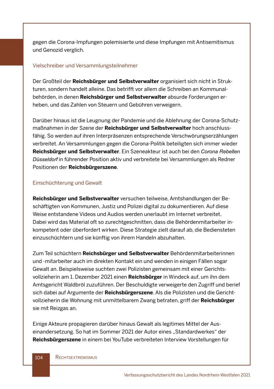 Seite 105 des Verfassungsschutzbericht 2021 Nordrhein-Westfalen