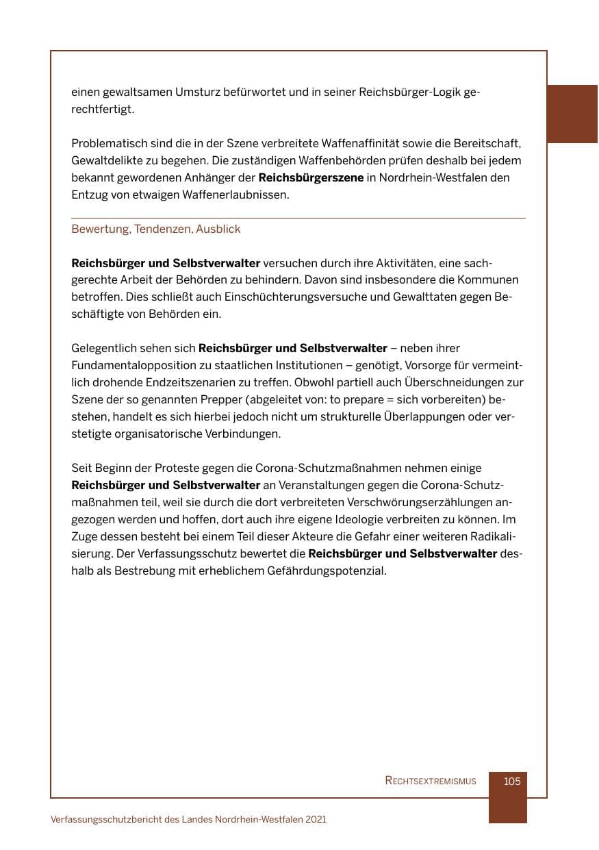 Seite 106 des Verfassungsschutzbericht 2021 Nordrhein-Westfalen