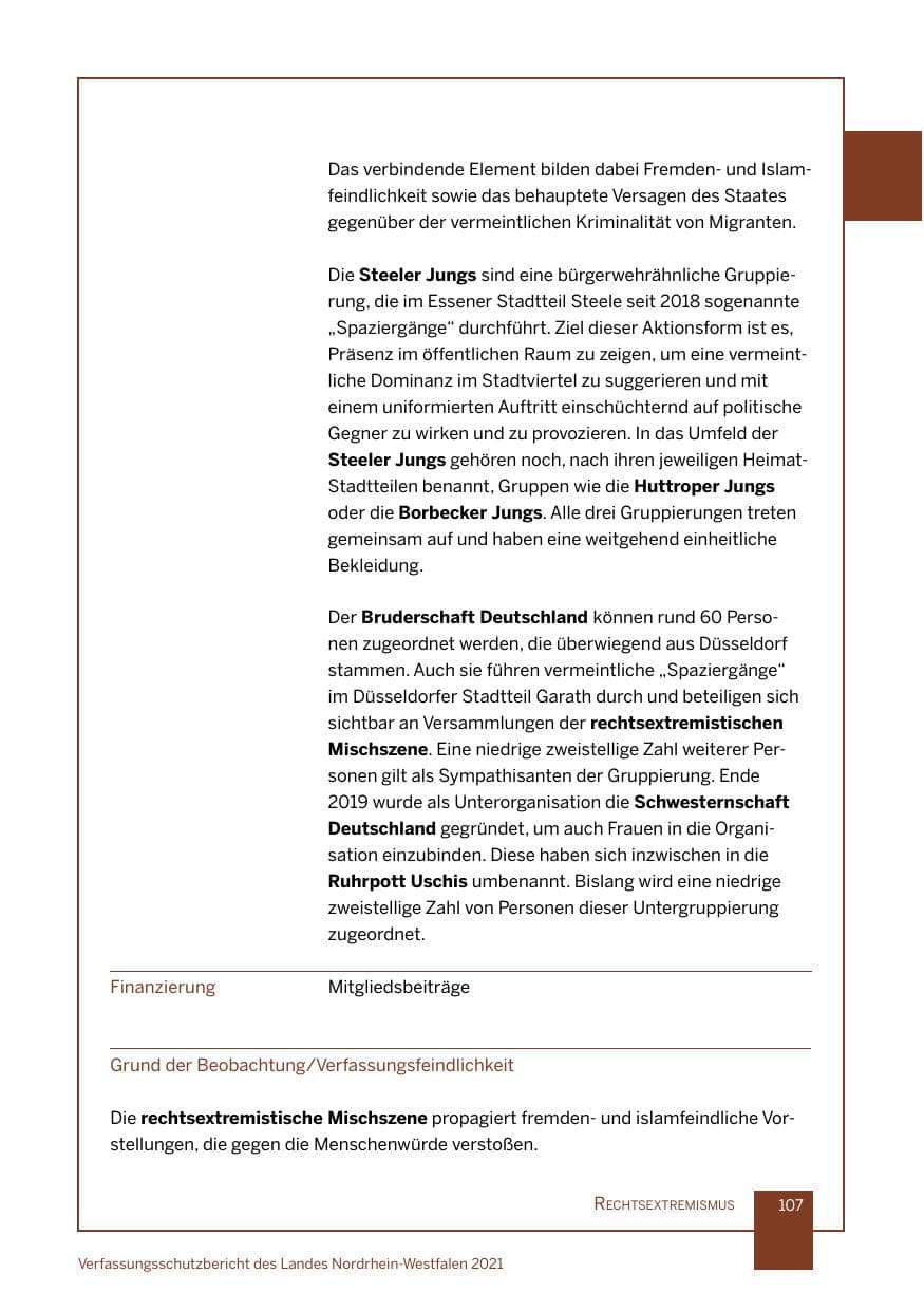 Seite 108 des Verfassungsschutzbericht 2021 Nordrhein-Westfalen