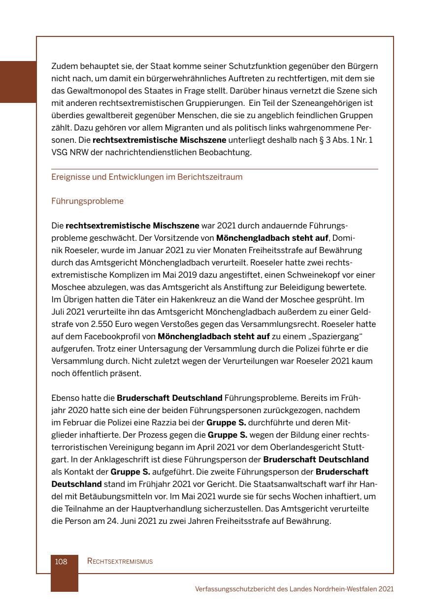Seite 109 des Verfassungsschutzbericht 2021 Nordrhein-Westfalen