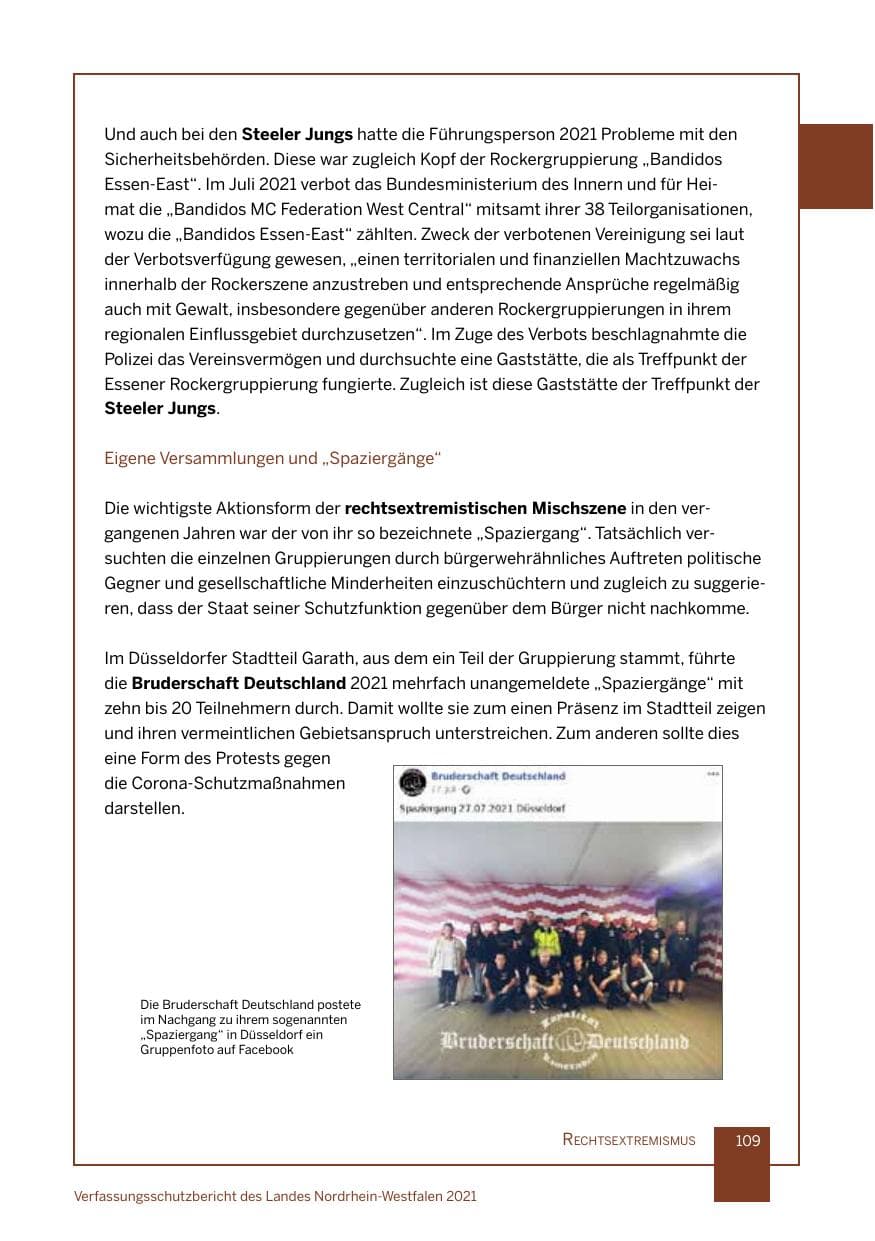 Seite 110 des Verfassungsschutzbericht 2021 Nordrhein-Westfalen