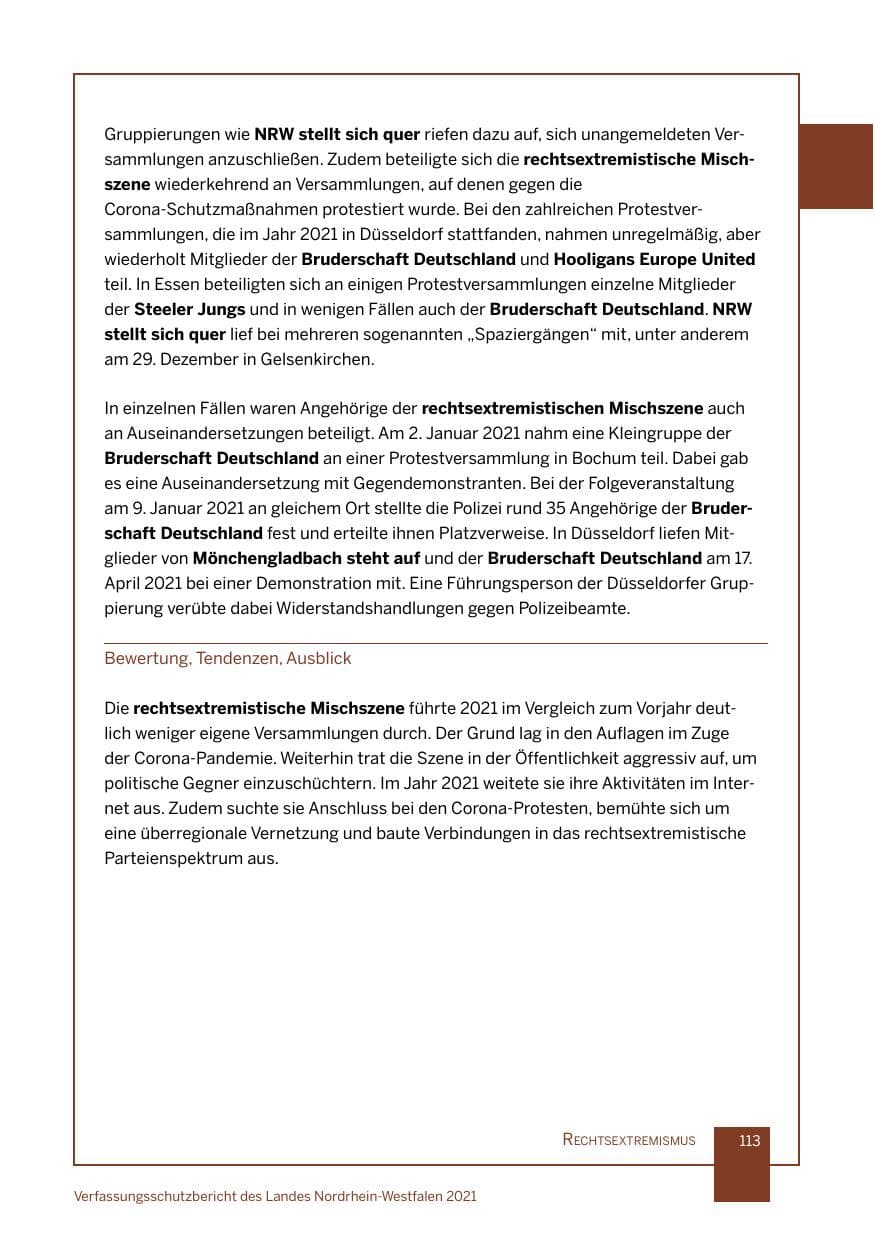 Seite 114 des Verfassungsschutzbericht 2021 Nordrhein-Westfalen