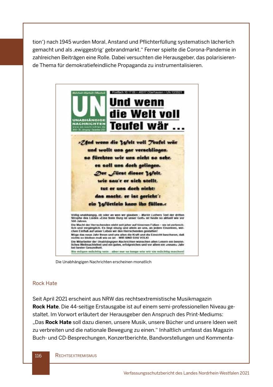 Seite 117 des Verfassungsschutzbericht 2021 Nordrhein-Westfalen