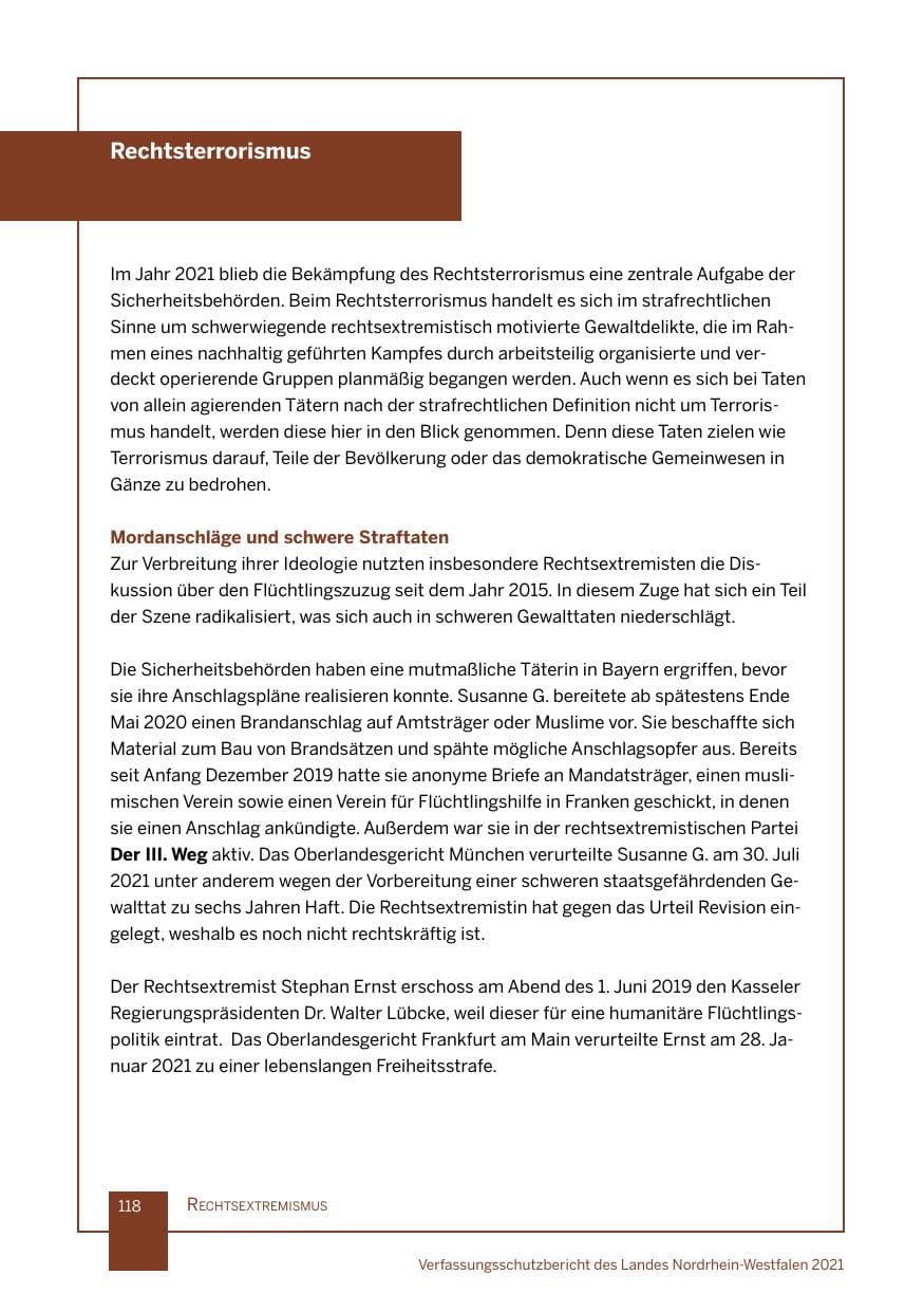 Seite 119 des Verfassungsschutzbericht 2021 Nordrhein-Westfalen