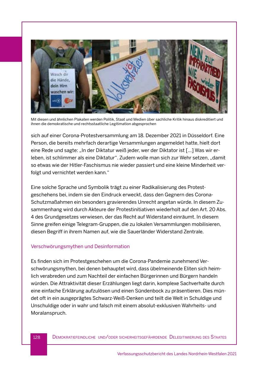 Seite 129 des Verfassungsschutzbericht 2021 Nordrhein-Westfalen