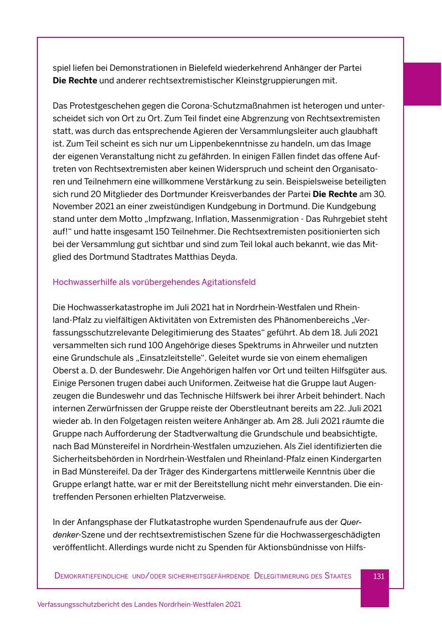Seite 132 des Verfassungsschutzbericht 2021 Nordrhein-Westfalen