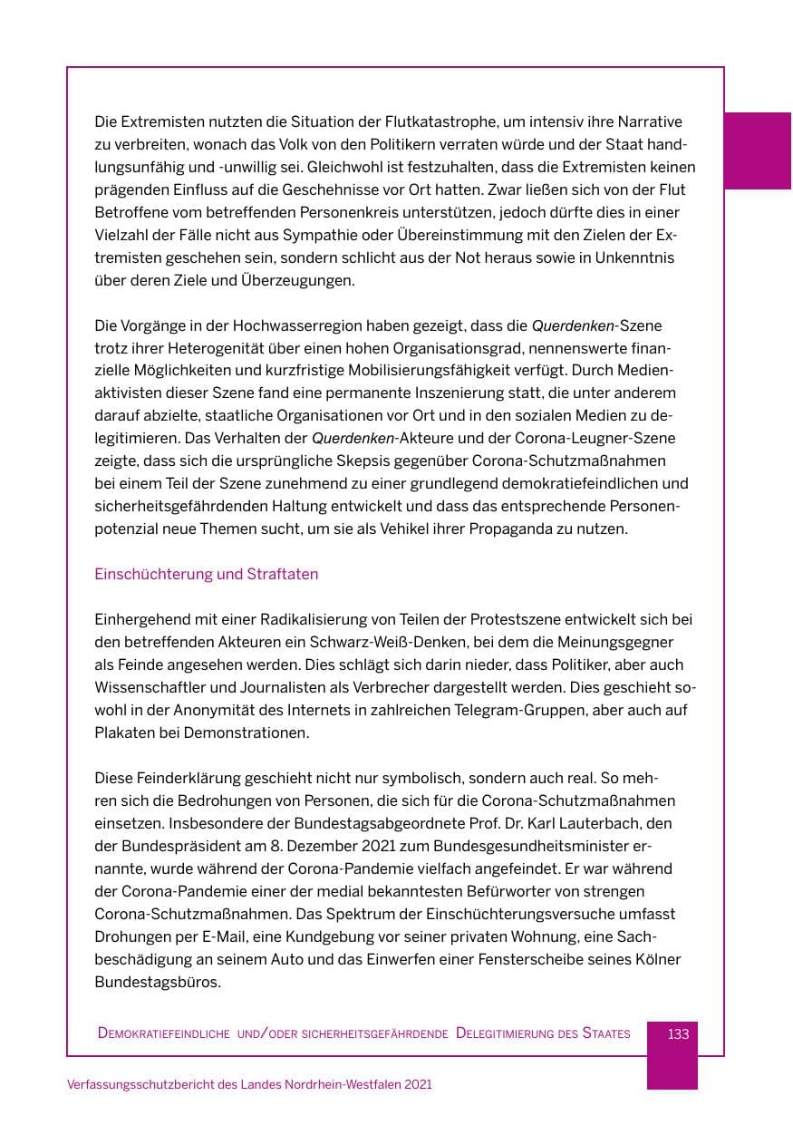 Seite 134 des Verfassungsschutzbericht 2021 Nordrhein-Westfalen