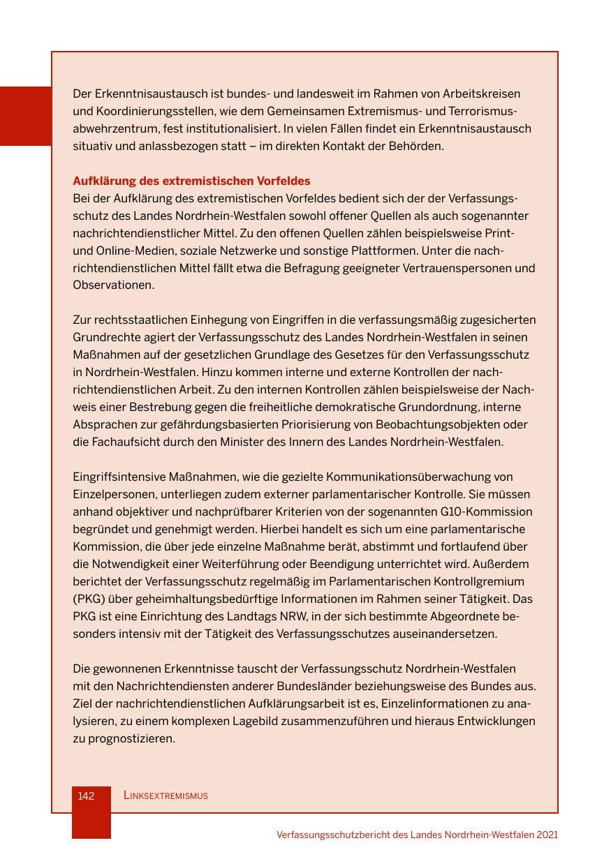 Seite 143 des Verfassungsschutzbericht 2021 Nordrhein-Westfalen