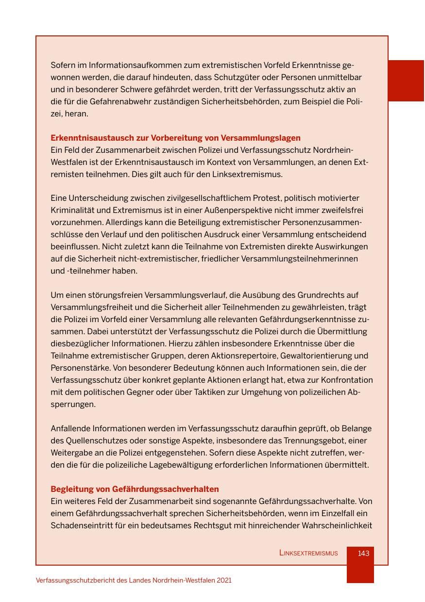 Seite 144 des Verfassungsschutzbericht 2021 Nordrhein-Westfalen