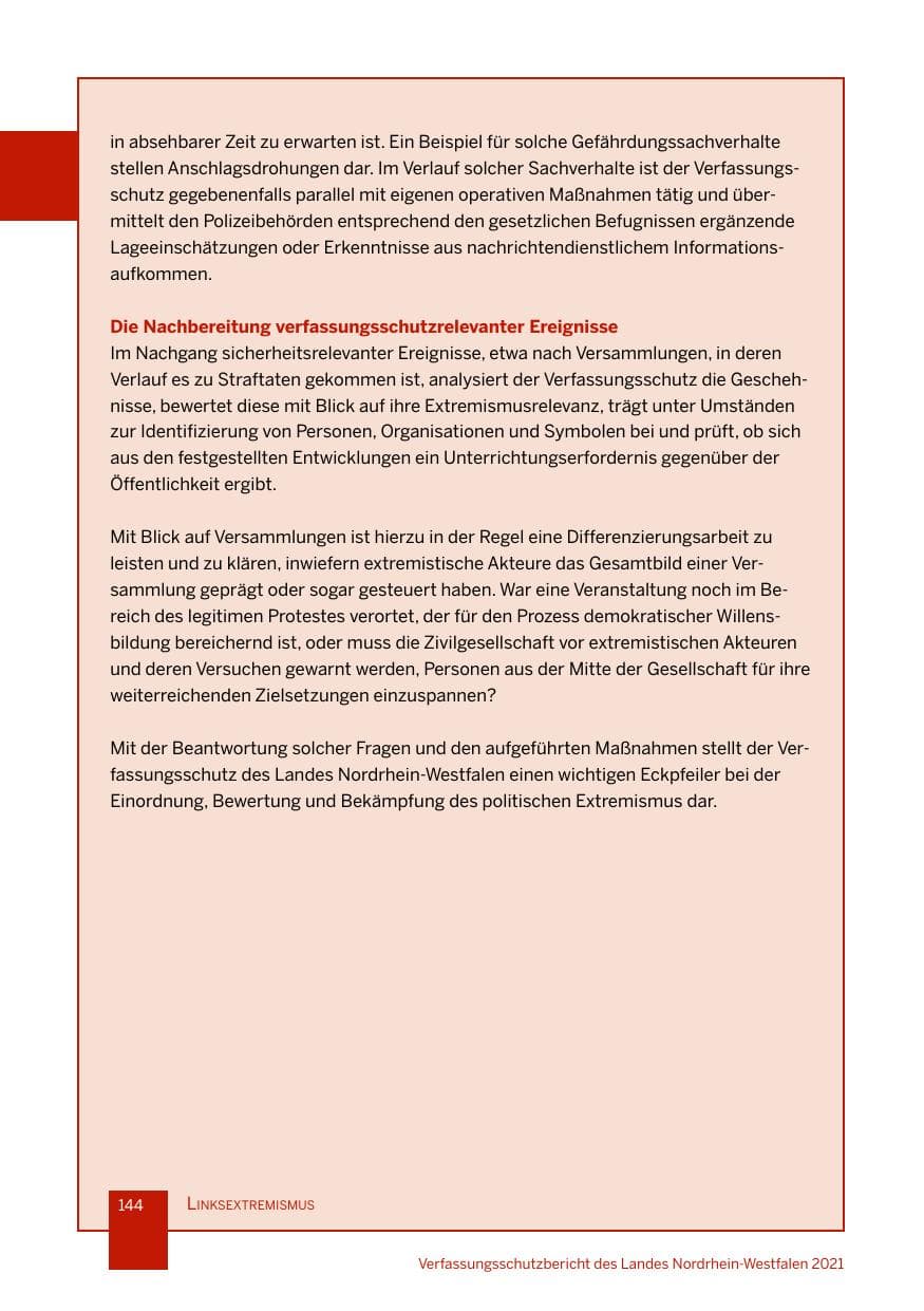 Seite 145 des Verfassungsschutzbericht 2021 Nordrhein-Westfalen