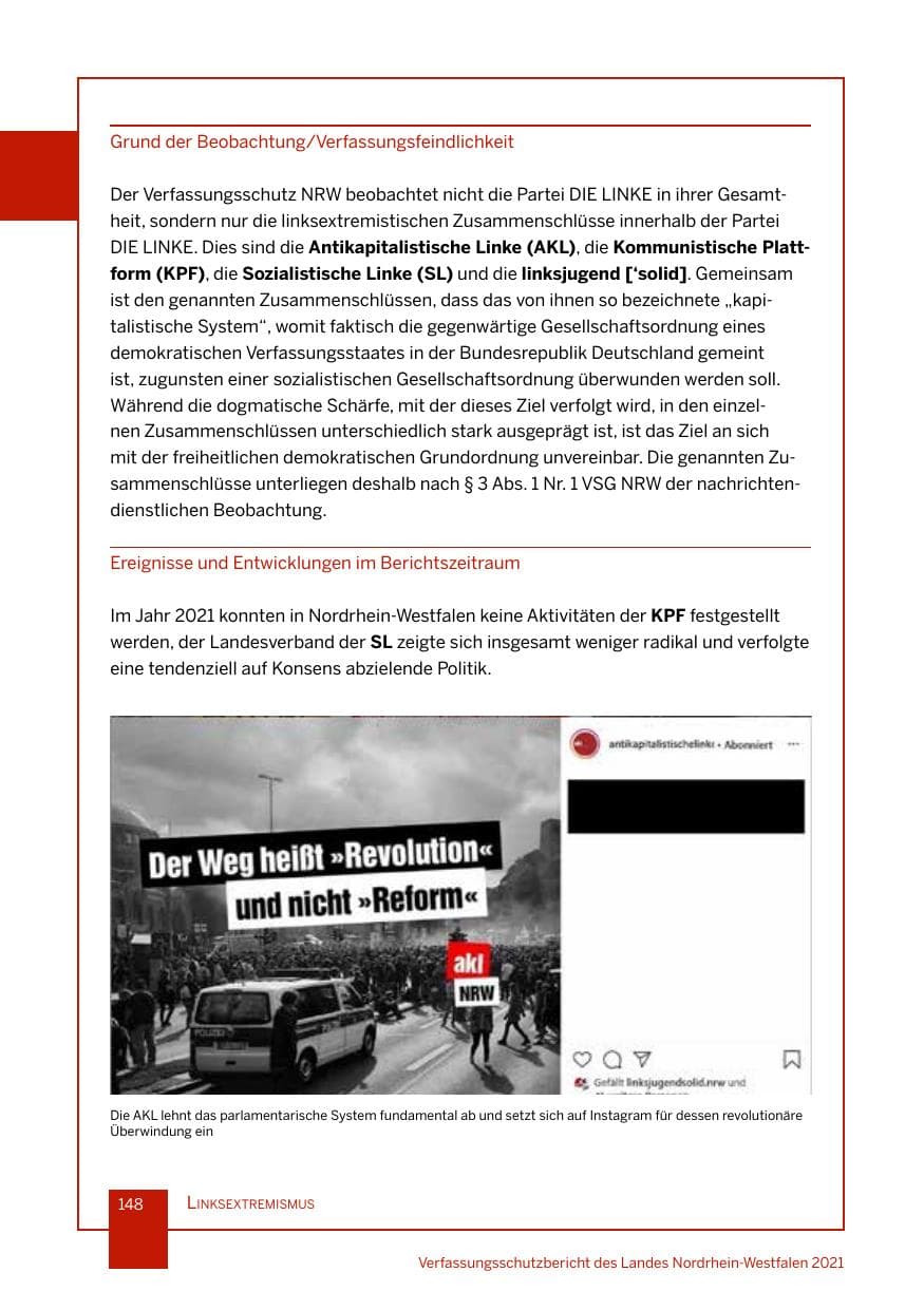 Seite 149 des Verfassungsschutzbericht 2021 Nordrhein-Westfalen