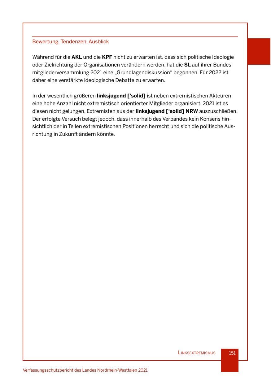Seite 152 des Verfassungsschutzbericht 2021 Nordrhein-Westfalen
