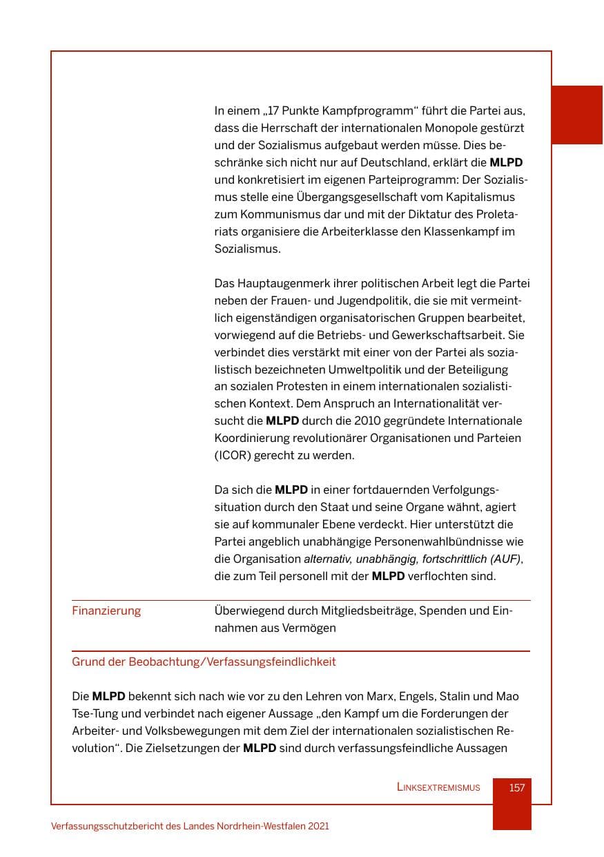 Seite 158 des Verfassungsschutzbericht 2021 Nordrhein-Westfalen