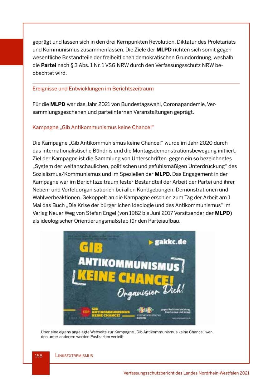 Seite 159 des Verfassungsschutzbericht 2021 Nordrhein-Westfalen