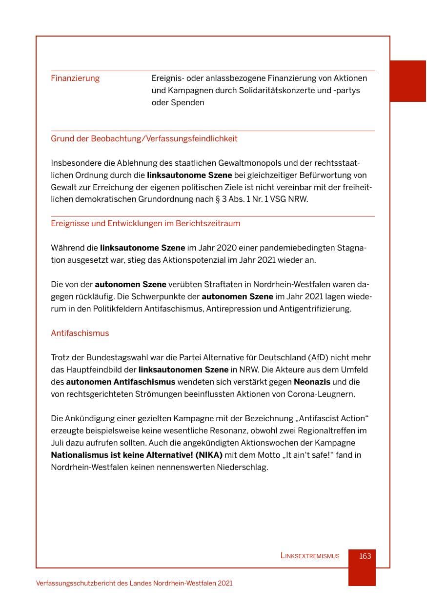 Seite 164 des Verfassungsschutzbericht 2021 Nordrhein-Westfalen