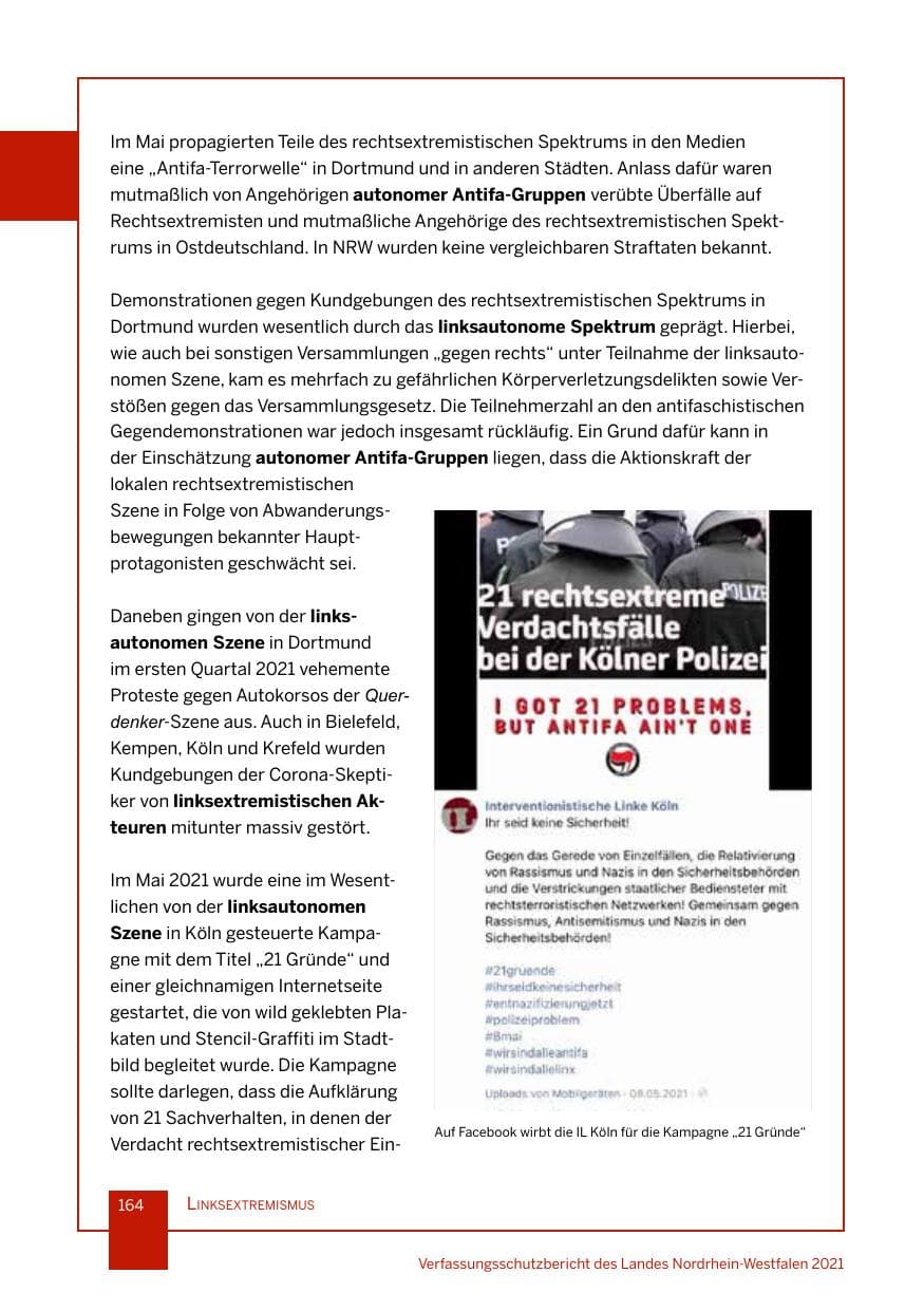 Seite 165 des Verfassungsschutzbericht 2021 Nordrhein-Westfalen