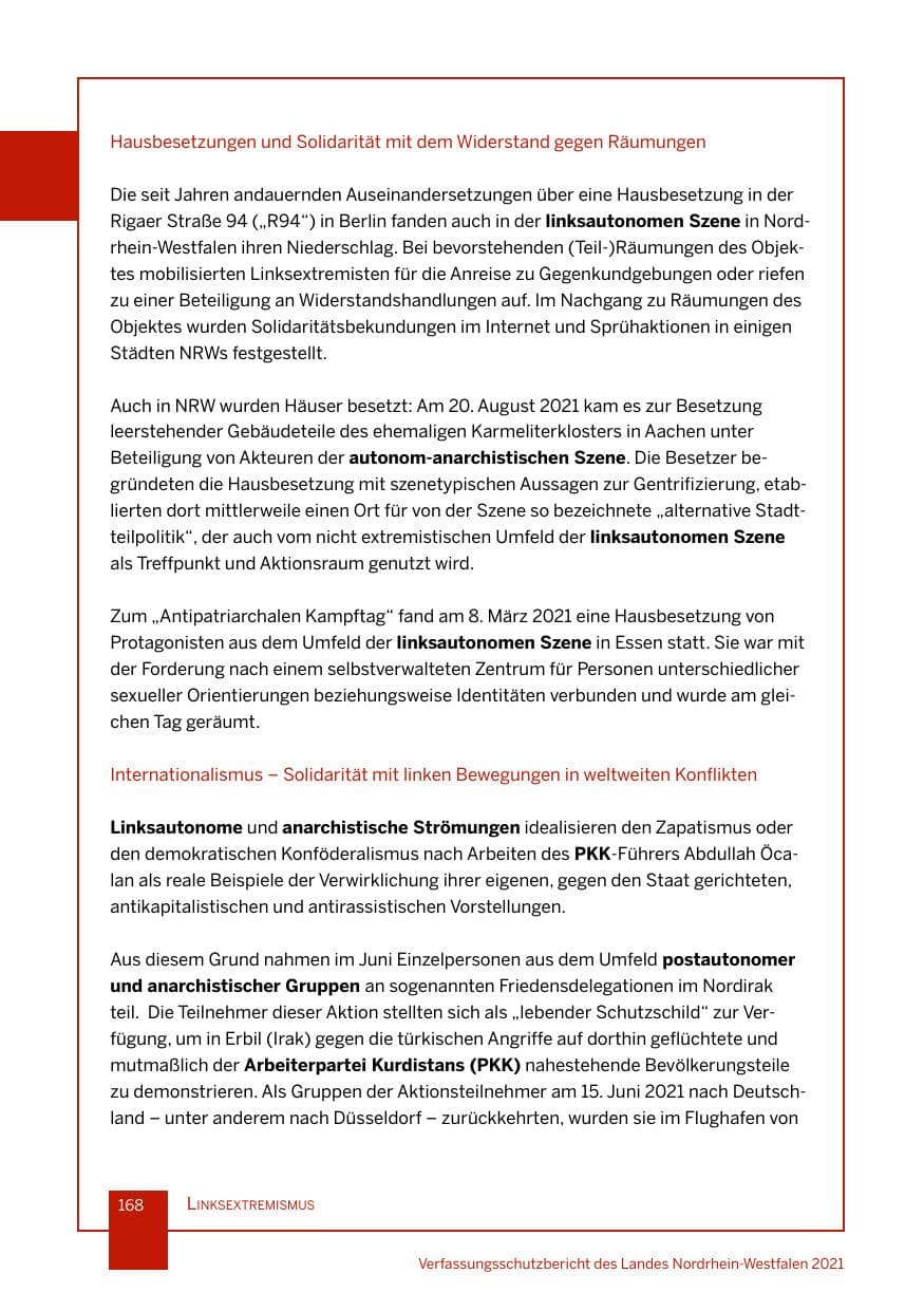 Seite 169 des Verfassungsschutzbericht 2021 Nordrhein-Westfalen