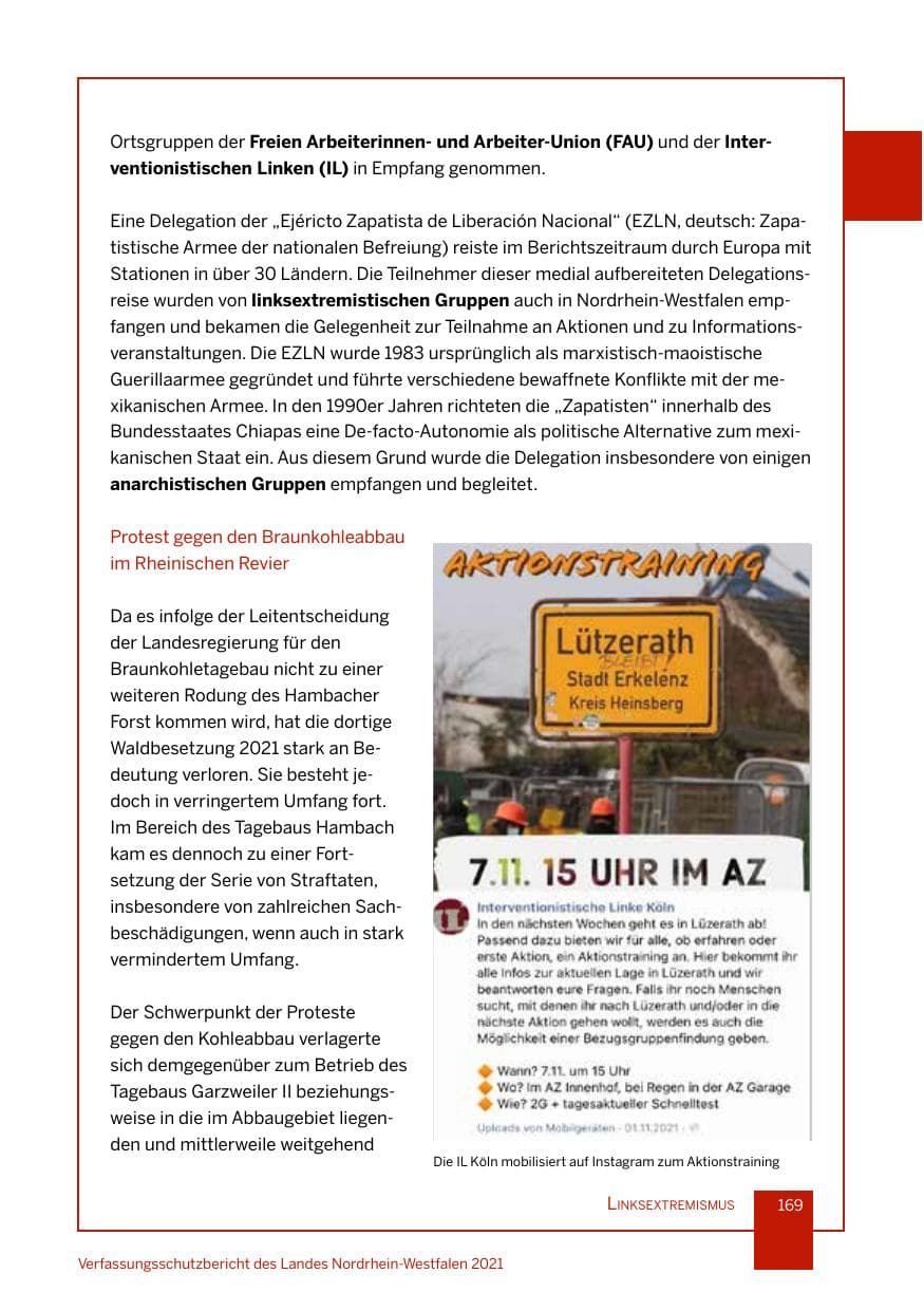 Seite 170 des Verfassungsschutzbericht 2021 Nordrhein-Westfalen