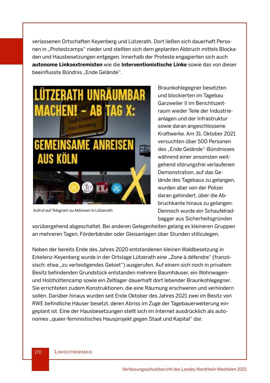 Seite 171 des Verfassungsschutzbericht 2021 Nordrhein-Westfalen