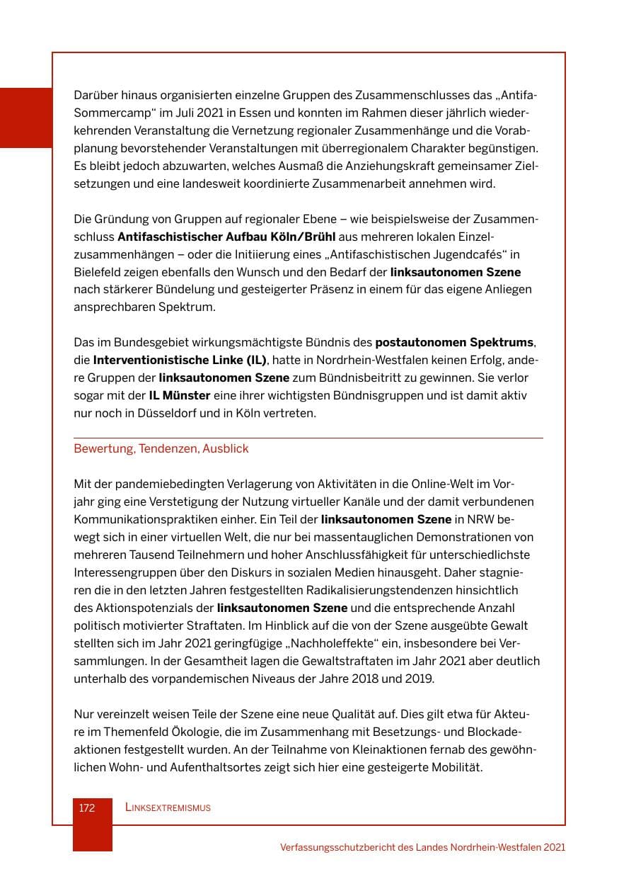 Seite 173 des Verfassungsschutzbericht 2021 Nordrhein-Westfalen