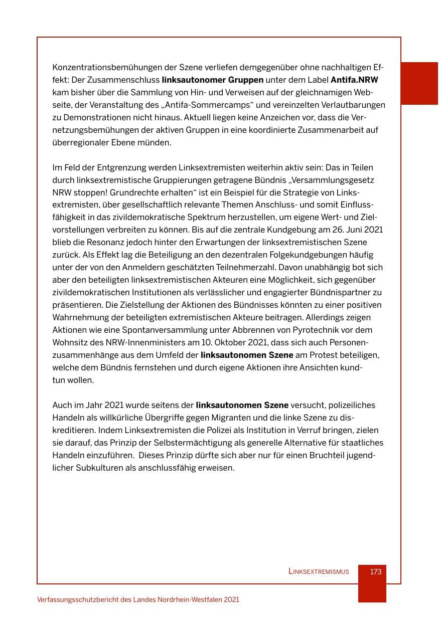 Seite 174 des Verfassungsschutzbericht 2021 Nordrhein-Westfalen