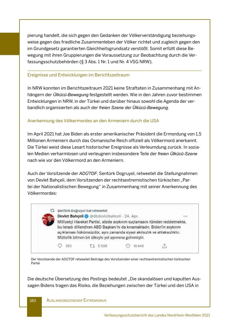 Seite 181 des Verfassungsschutzbericht 2021 Nordrhein-Westfalen