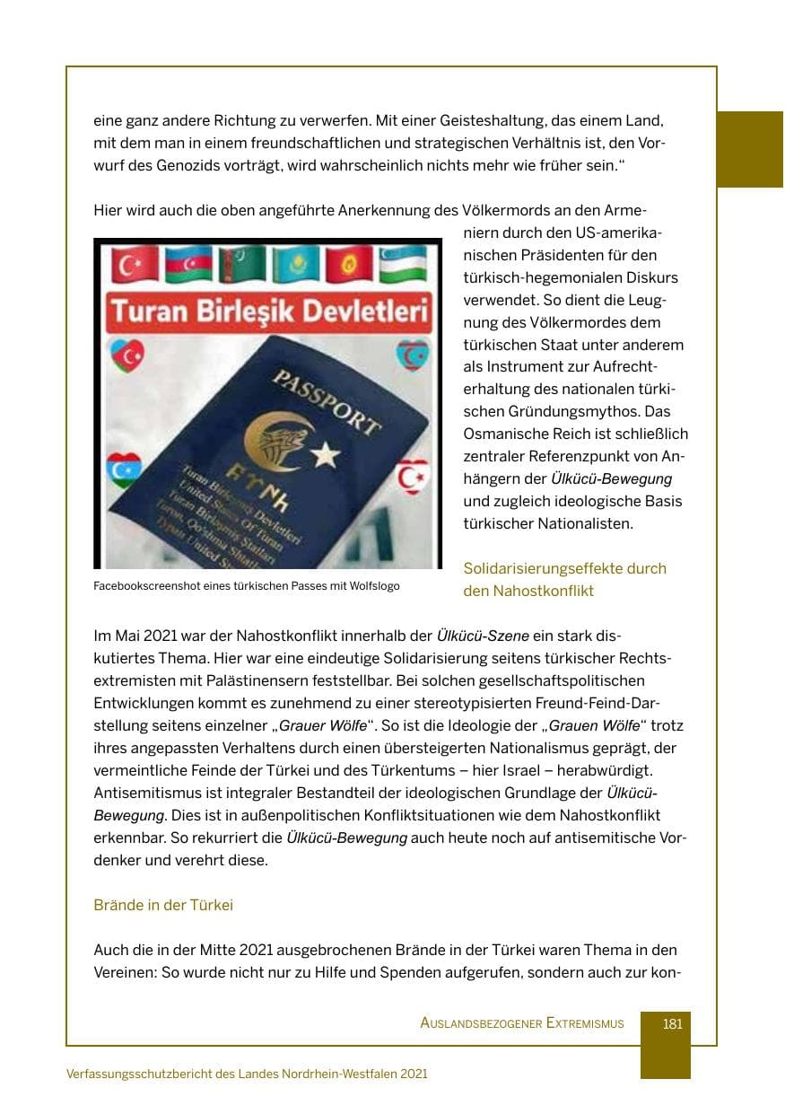 Seite 182 des Verfassungsschutzbericht 2021 Nordrhein-Westfalen