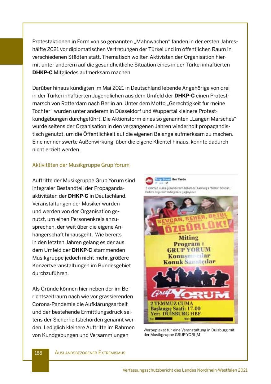 Seite 189 des Verfassungsschutzbericht 2021 Nordrhein-Westfalen
