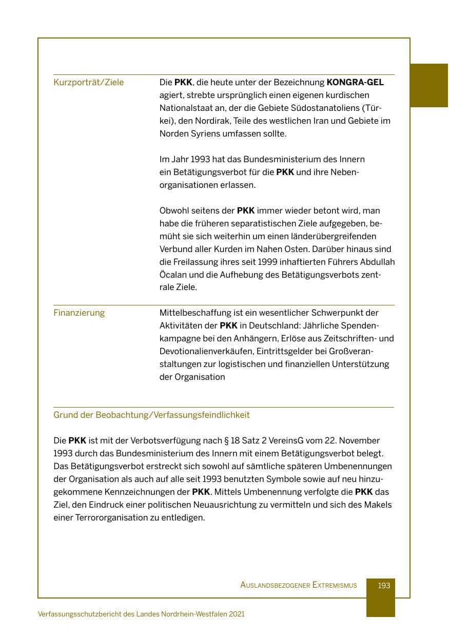 Seite 194 des Verfassungsschutzbericht 2021 Nordrhein-Westfalen