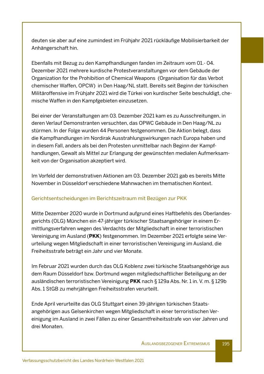 Seite 196 des Verfassungsschutzbericht 2021 Nordrhein-Westfalen