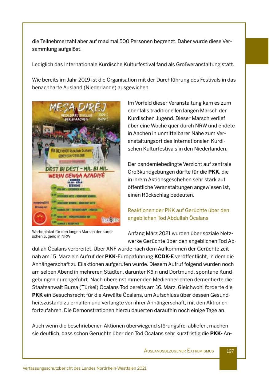 Seite 198 des Verfassungsschutzbericht 2021 Nordrhein-Westfalen