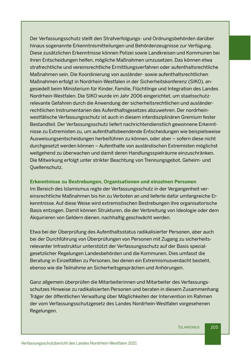 Seite 206 des Verfassungsschutzbericht 2021 Nordrhein-Westfalen