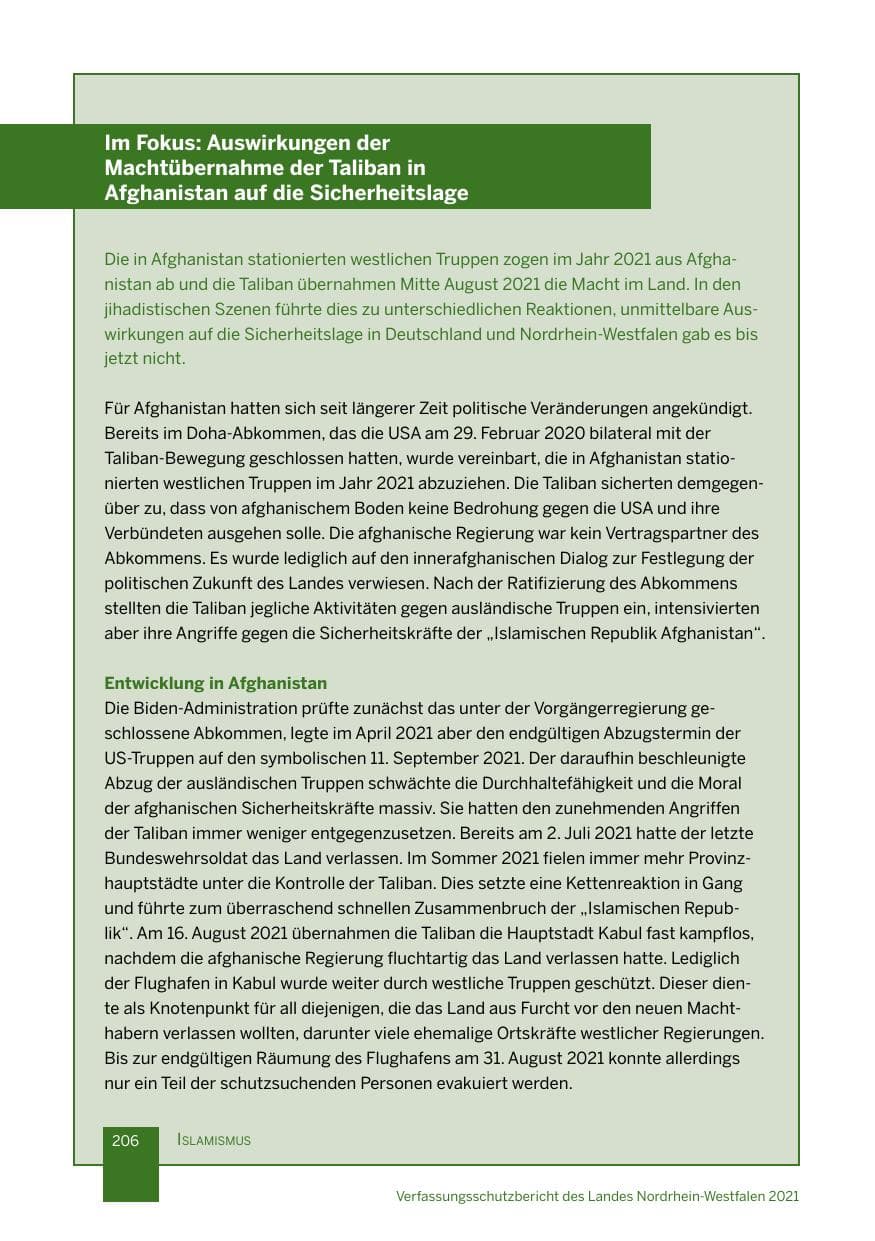 Seite 207 des Verfassungsschutzbericht 2021 Nordrhein-Westfalen
